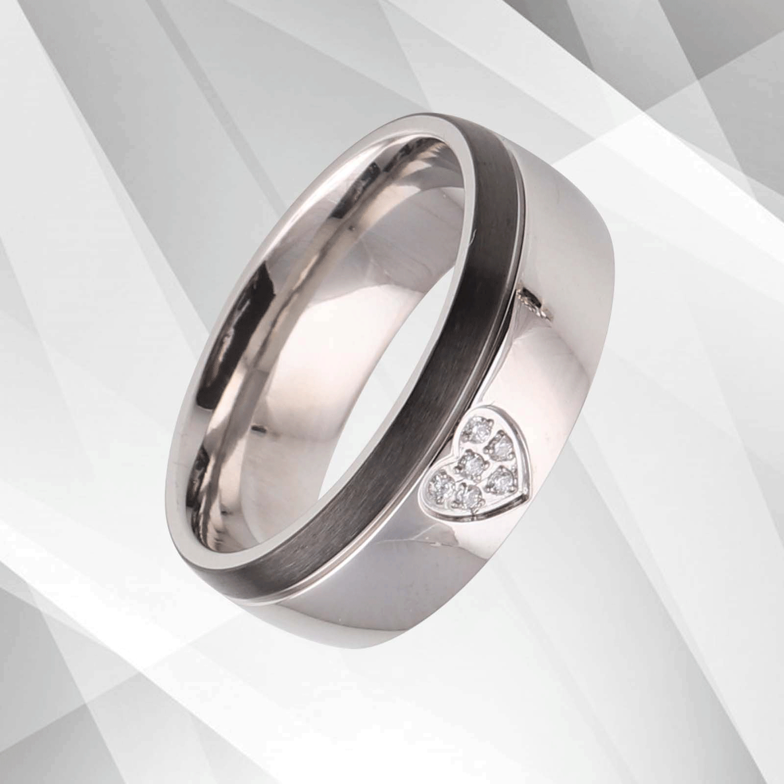 Elegant Six 0.35Ct CZ Diamonds Light Titanium Engagement Ring with 18Ct White Gold finish, showcasing a sparkling design and comfort fit.