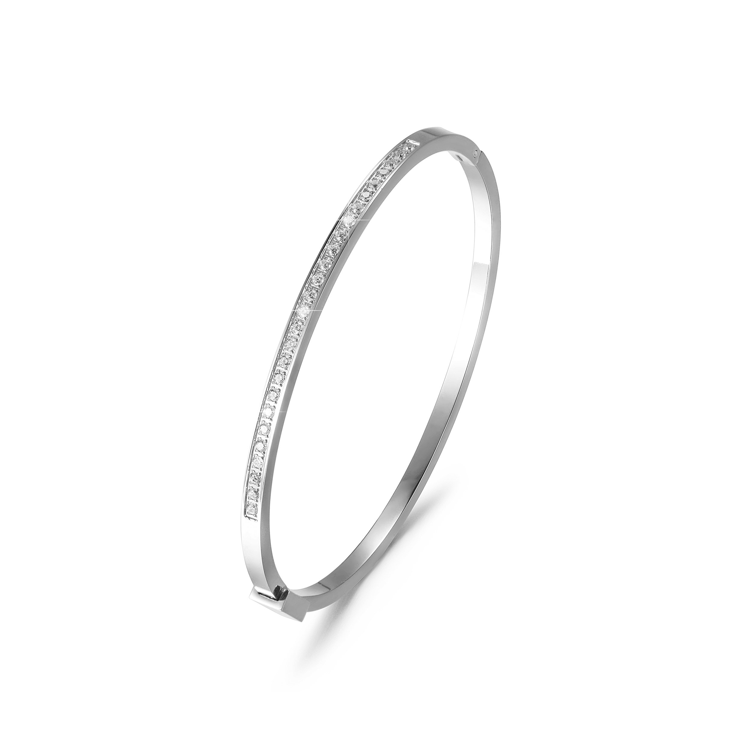 A sleek and elegant skinny stackable bangle made of 316L surgical stainless steel with 14K gold PVD plating.