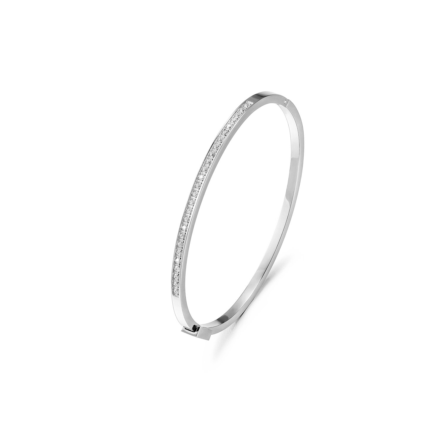 A sleek and elegant skinny stackable bangle made of 316L surgical stainless steel with 14K gold PVD plating.