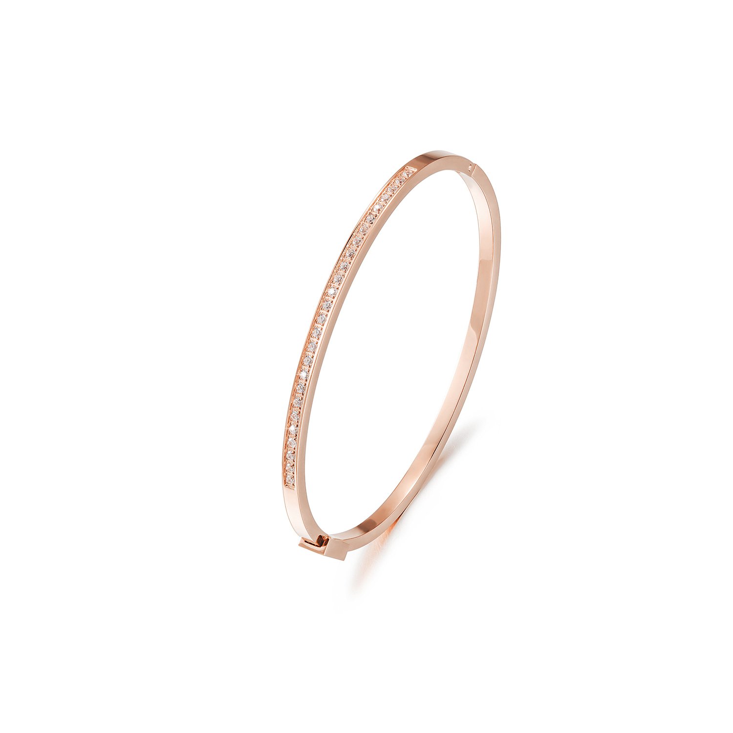 A sleek and elegant skinny stackable bangle made of 316L surgical stainless steel with 14K gold PVD plating.