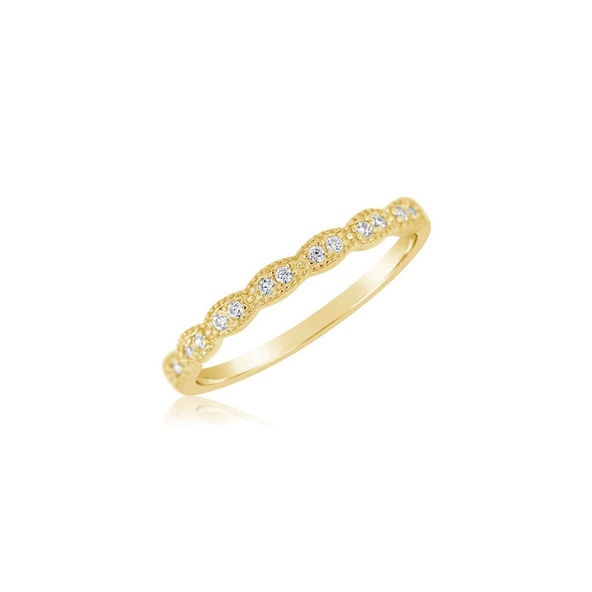 A close-up of the Skinny ultra slim stacking pave ring featuring round brilliant cut sparkles and milgrain edge detail.