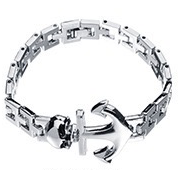 A stylish Skull Ship Anchor Bracelet made of titanium steel, featuring a unique skull and anchor design.