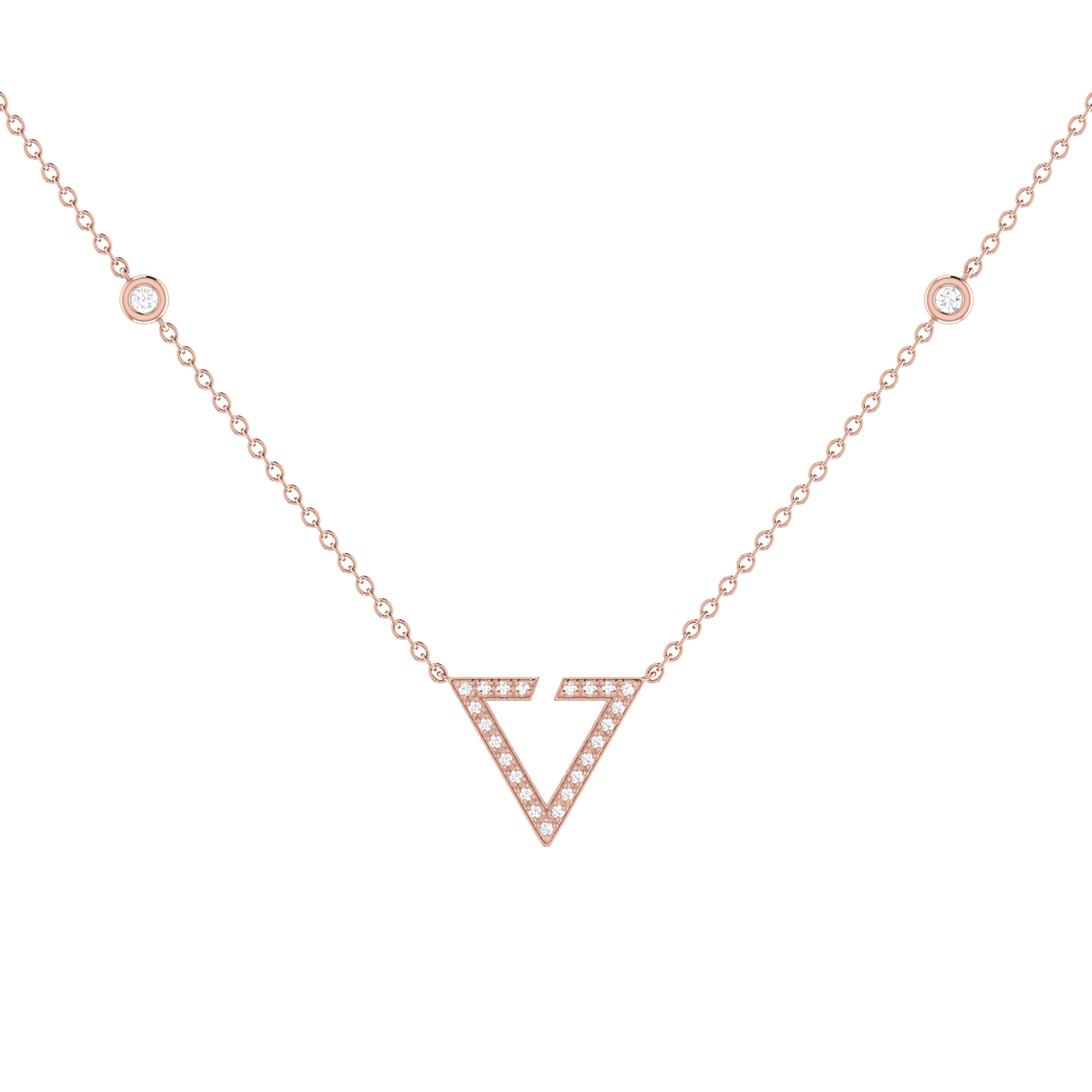 Skyline Triangle Diamond Necklace in 14K Rose Gold Vermeil, featuring genuine diamonds set in a delicate design on a sterling silver chain.