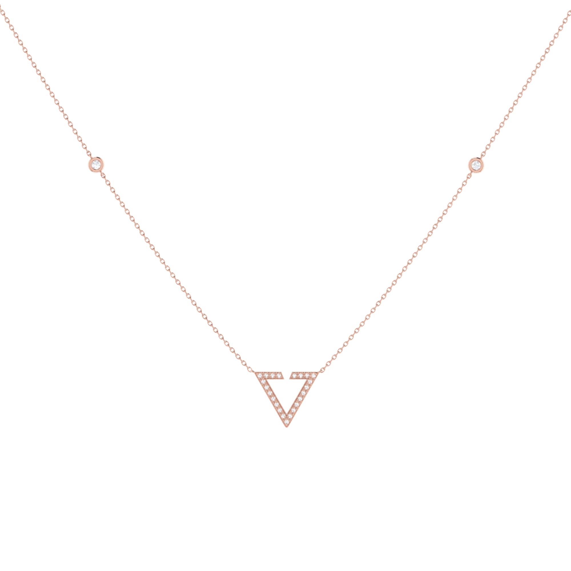 Skyline Triangle Diamond Necklace in 14K Rose Gold Vermeil, featuring genuine diamonds set in a delicate design on a sterling silver chain.