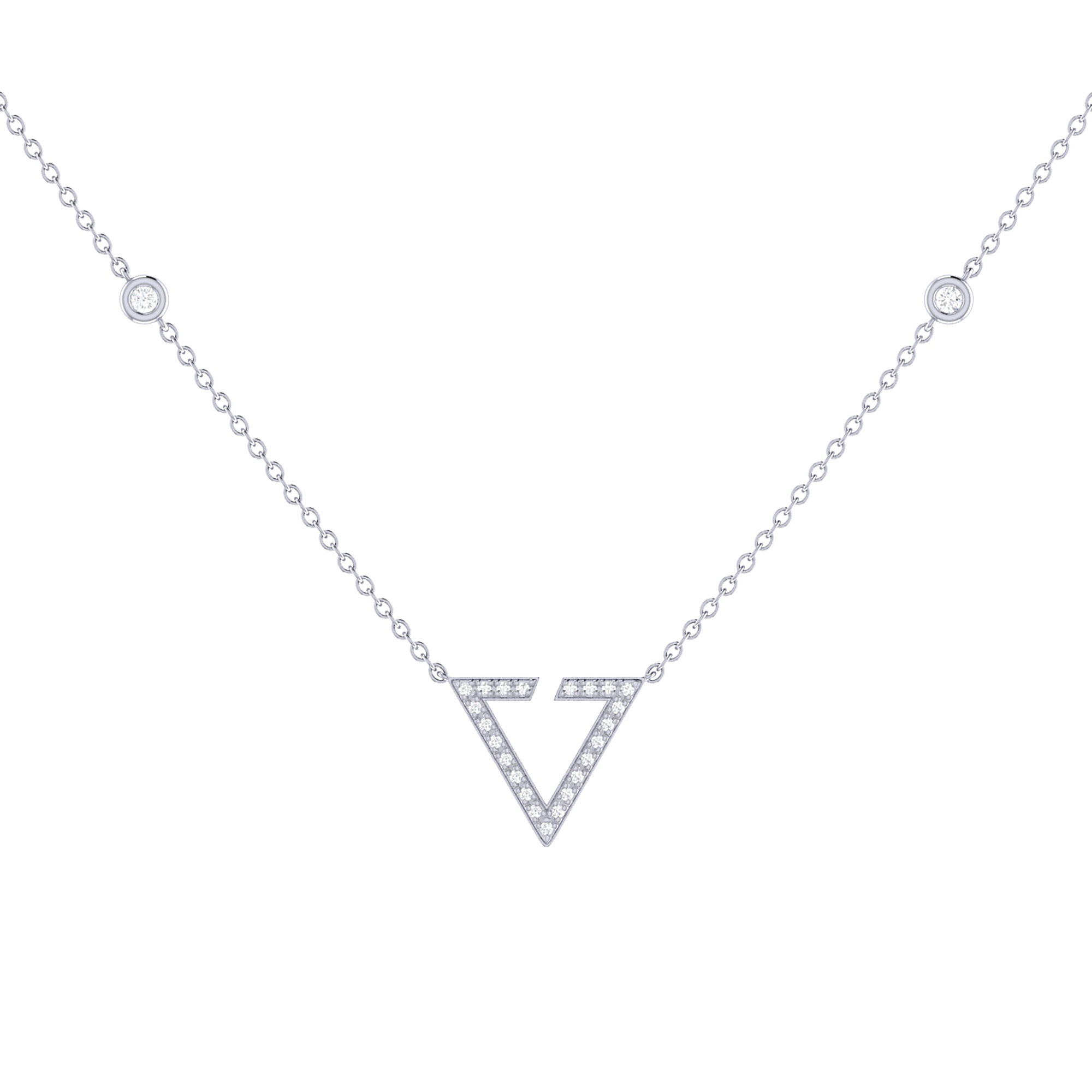 Skyline Triangle Diamond Necklace in Sterling Silver featuring genuine diamonds and a city skyline design, elegantly displayed on a soft background.