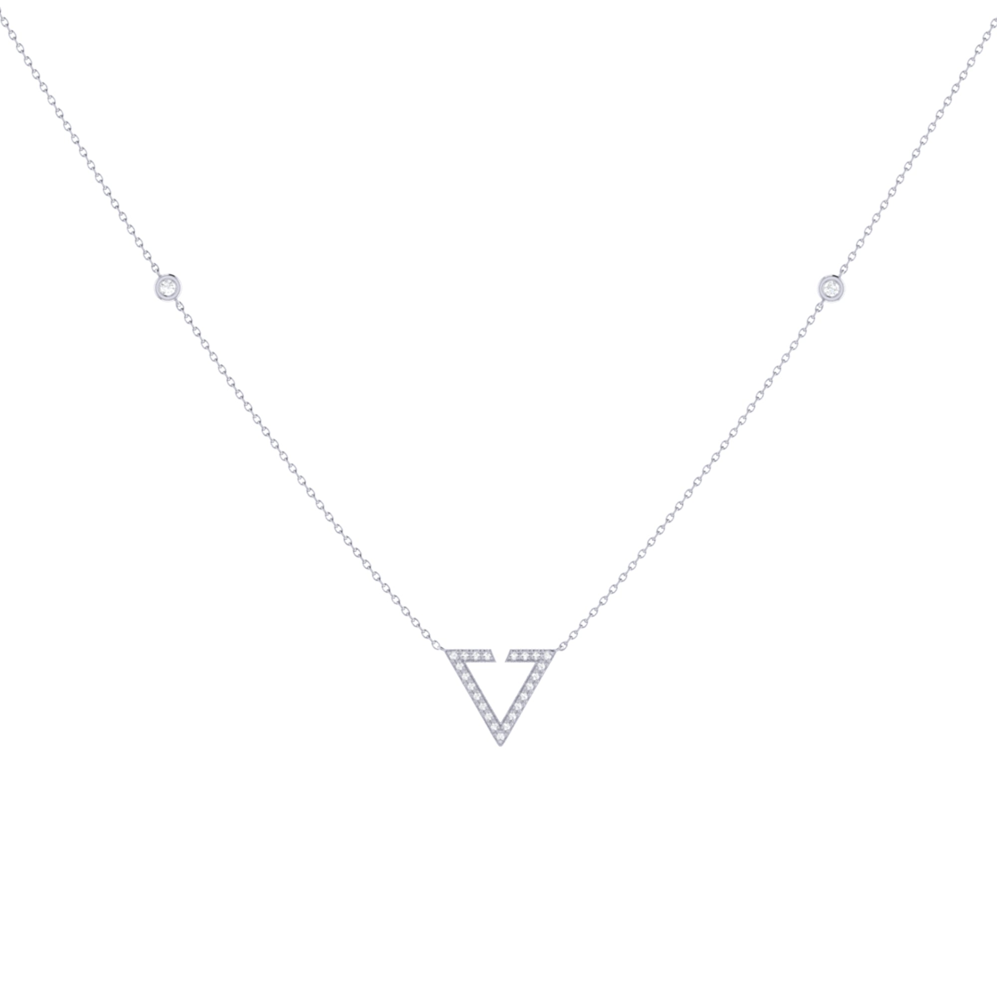 Skyline Triangle Diamond Necklace in Sterling Silver featuring genuine diamonds and a city skyline design, elegantly displayed on a soft background.