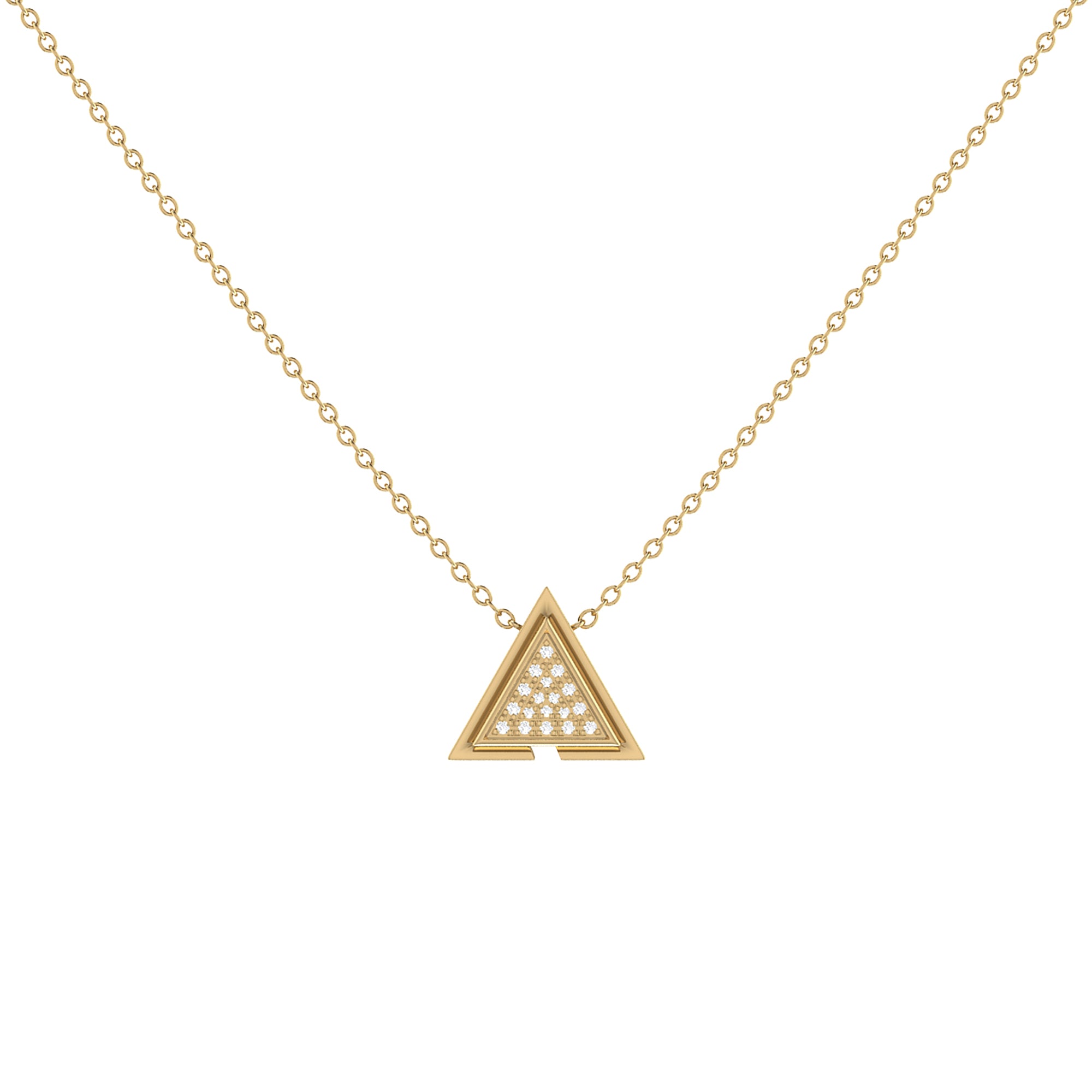 Skyscraper Triangle Diamond Necklace in 14K Yellow Gold Vermeil, featuring a triangle motif with genuine diamonds on a delicate cable chain.