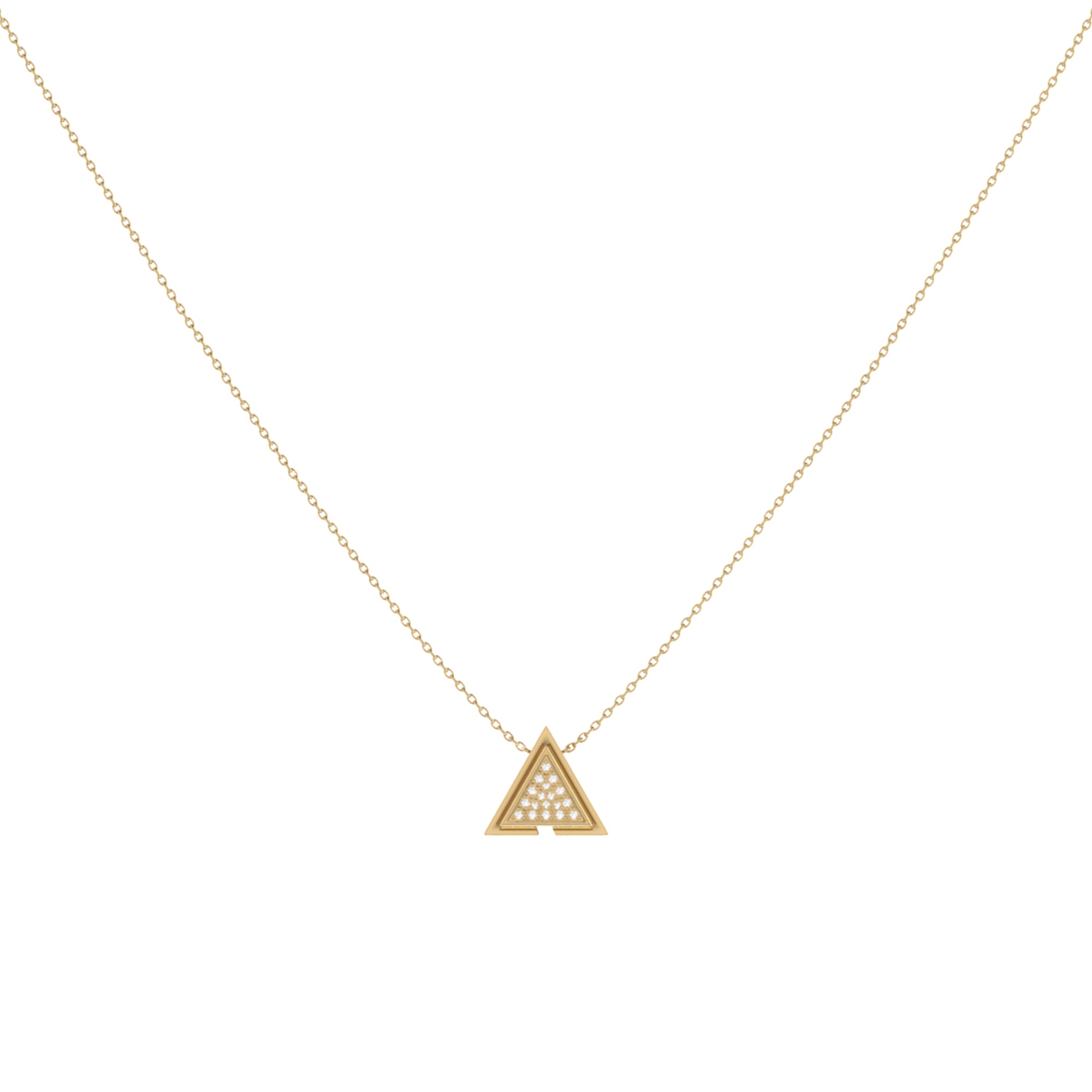 Skyscraper Triangle Diamond Necklace in 14K Yellow Gold Vermeil, featuring a triangle motif with genuine diamonds on a delicate cable chain.