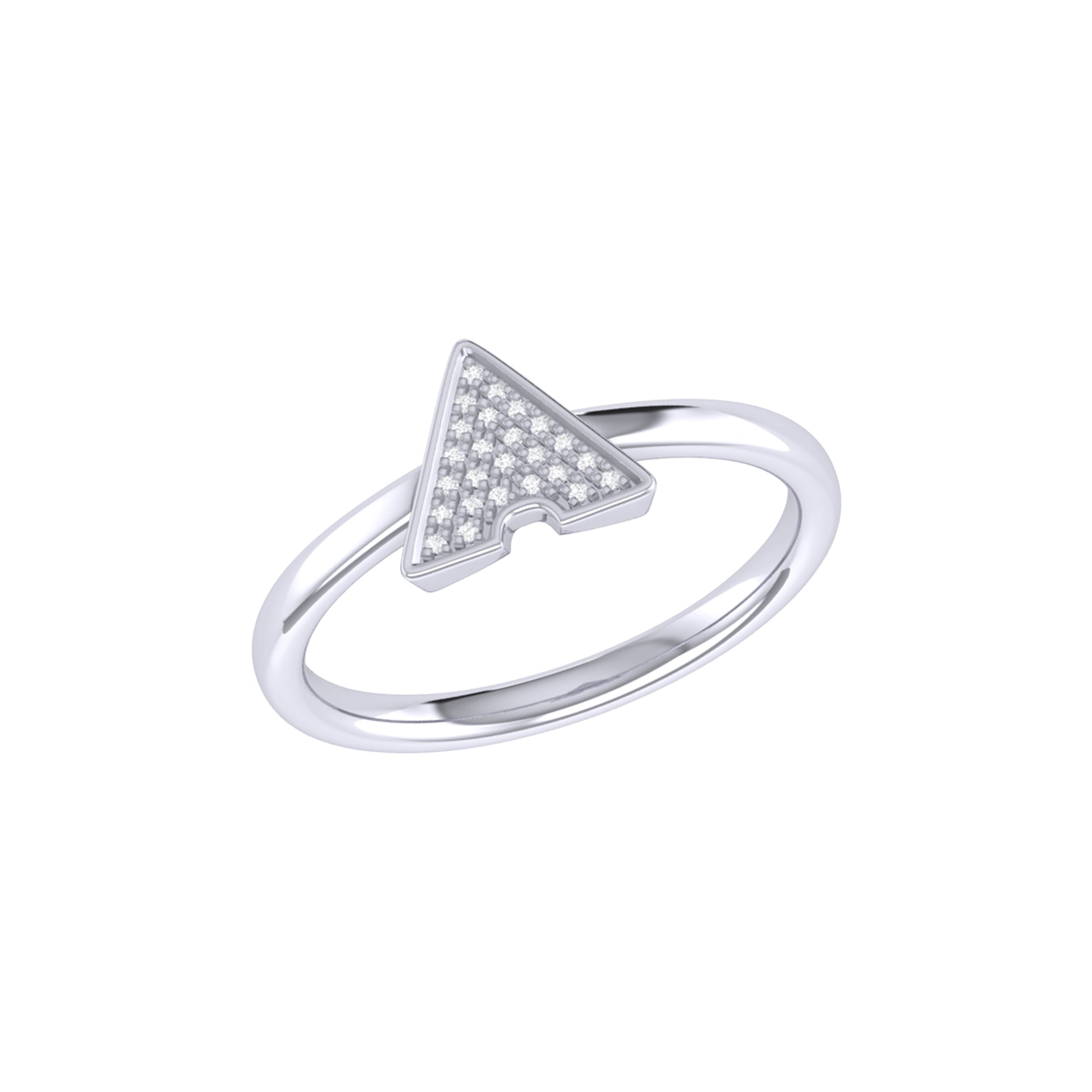 Skyscraper Triangle Diamond Ring in Sterling Silver featuring micro pave setting with genuine diamonds, showcasing modern elegance.