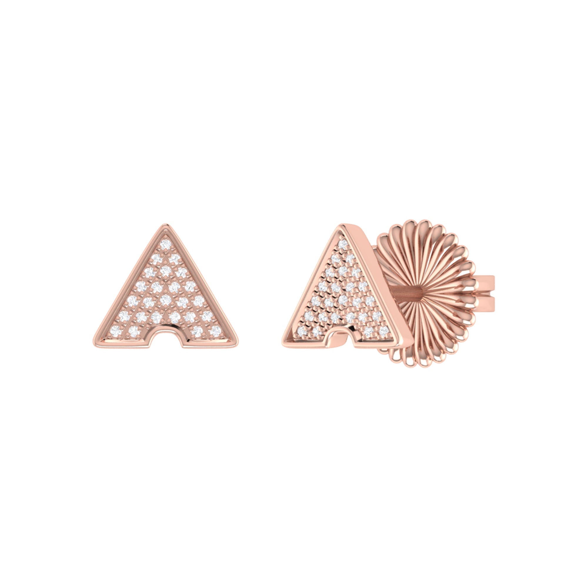 Skyscraper Triangle Diamond Stud Earrings in 14K Rose Gold Vermeil, showcasing genuine diamonds in a modern triangle design.