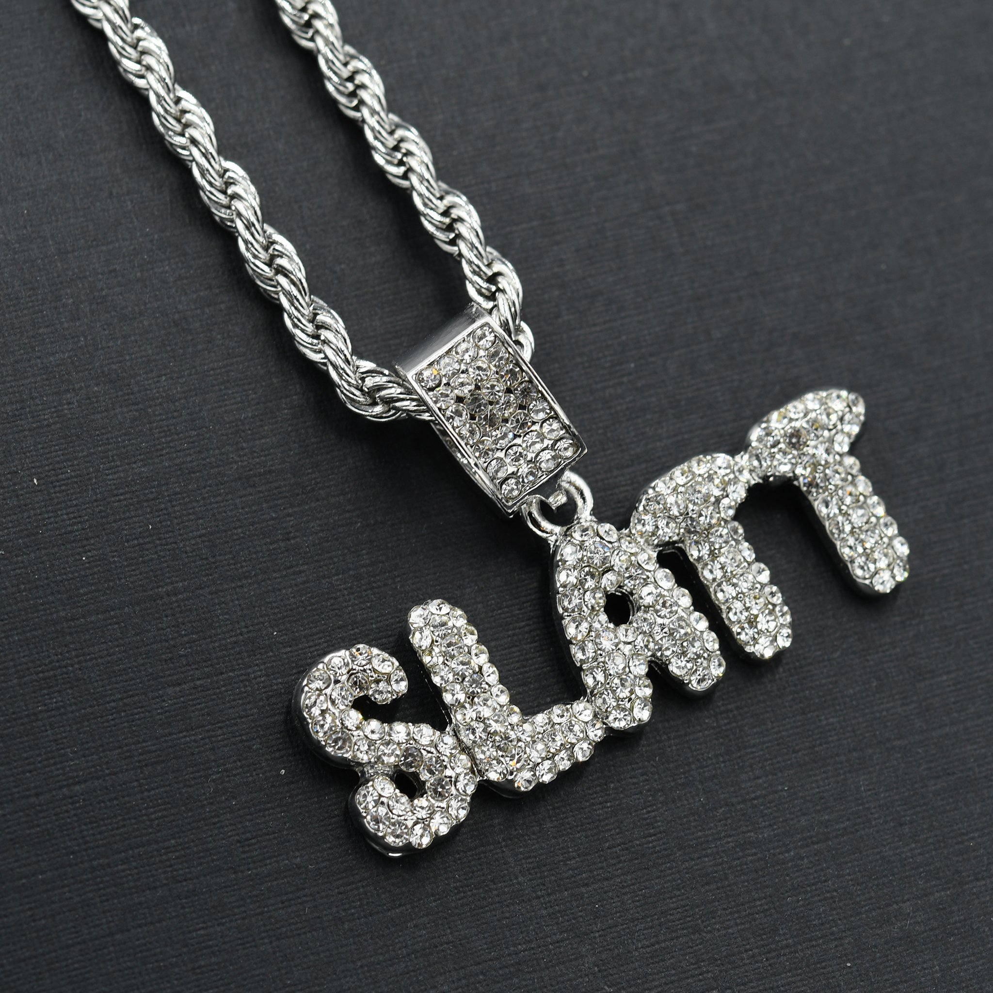 SLATT Chain and Charm featuring a crystal stone studded pendant and a bold 24'' rope chain, perfect for hip-hop style.