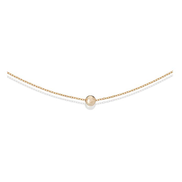 Sleek Sphere Circular Minimalist Pendant Necklace in 14K Gold Plating with cubic zirconia stone, displayed elegantly on a white background.