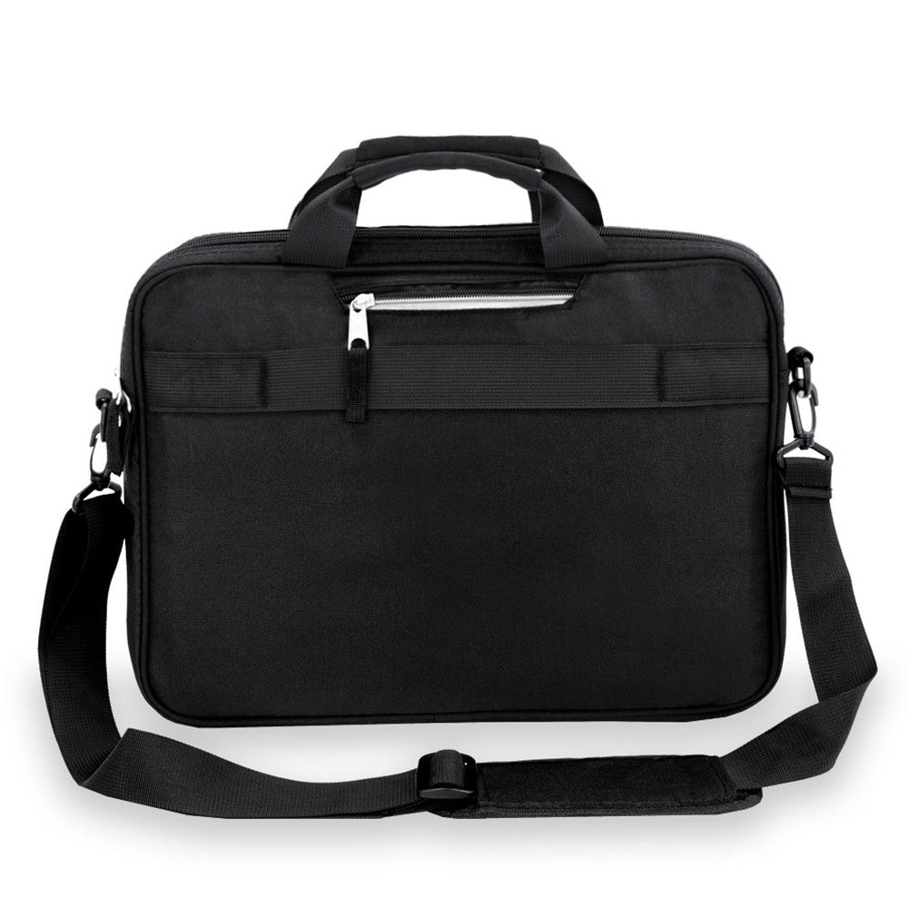 A sleek SLIM BRIEFCASE featuring a dual snap buckle front flap, padded shoulder strap, and multiple organizational pockets.