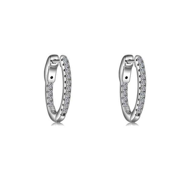 Elegant slim huggie earrings made of 925 sterling silver with a white gold finish and white sapphire stone.