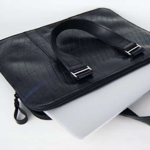 Eco-friendly Slimline Inner Tube Padded Laptop Bag with unique tread patterns, suitable for 13-inch laptops.