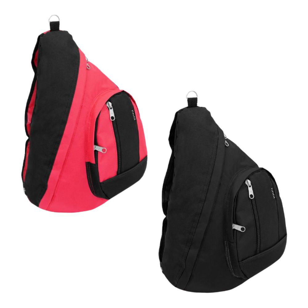 A large SLING BAG made of durable 600D polyester, featuring a spacious main compartment, multiple zippered pockets, and a comfortable padded strap.