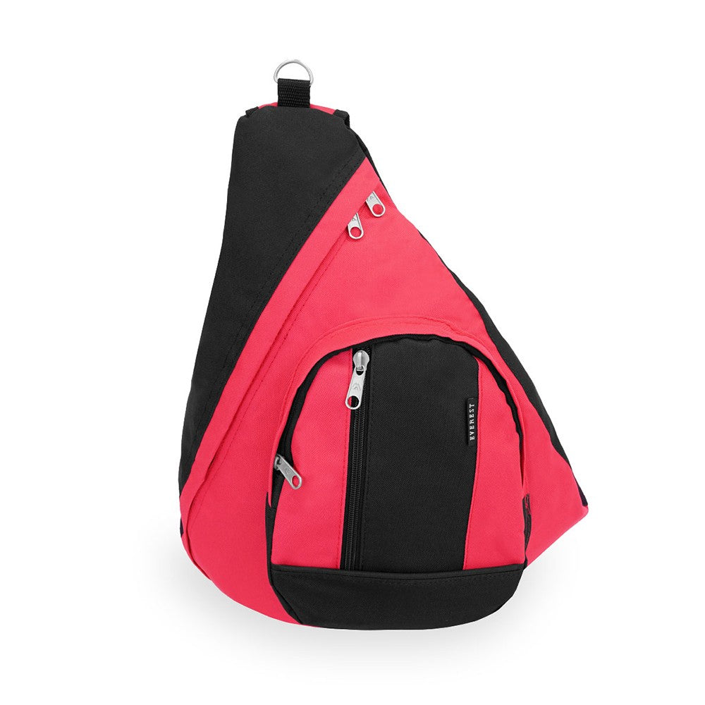 A large SLING BAG made of durable 600D polyester, featuring a spacious main compartment, multiple zippered pockets, and a comfortable padded strap.