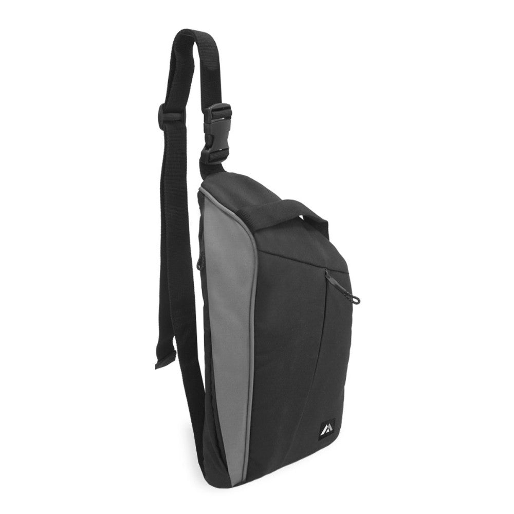 A large Sling Messenger Bag made of durable 600D polyester, featuring multiple compartments and a padded adjustable strap for comfort.