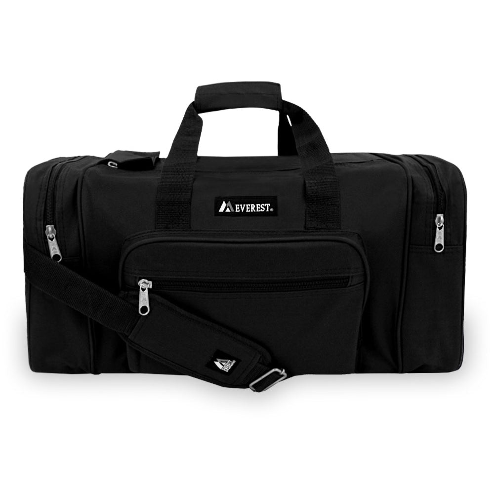 Small Classic Gear Duffel Bag in black with double zippered compartments and padded shoulder straps, ideal for travel and daily use.