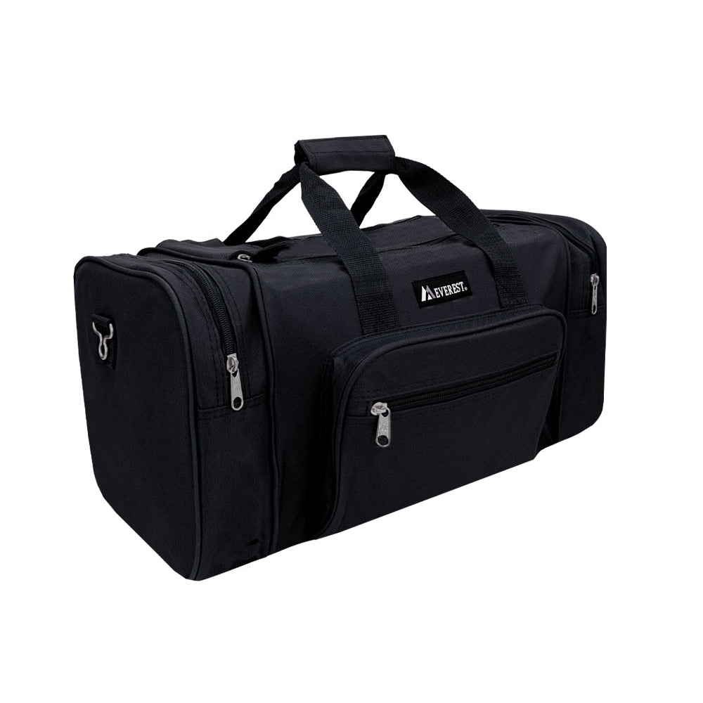 Small Classic Gear Duffel Bag in black with double zippered compartments and padded shoulder straps, ideal for travel and daily use.