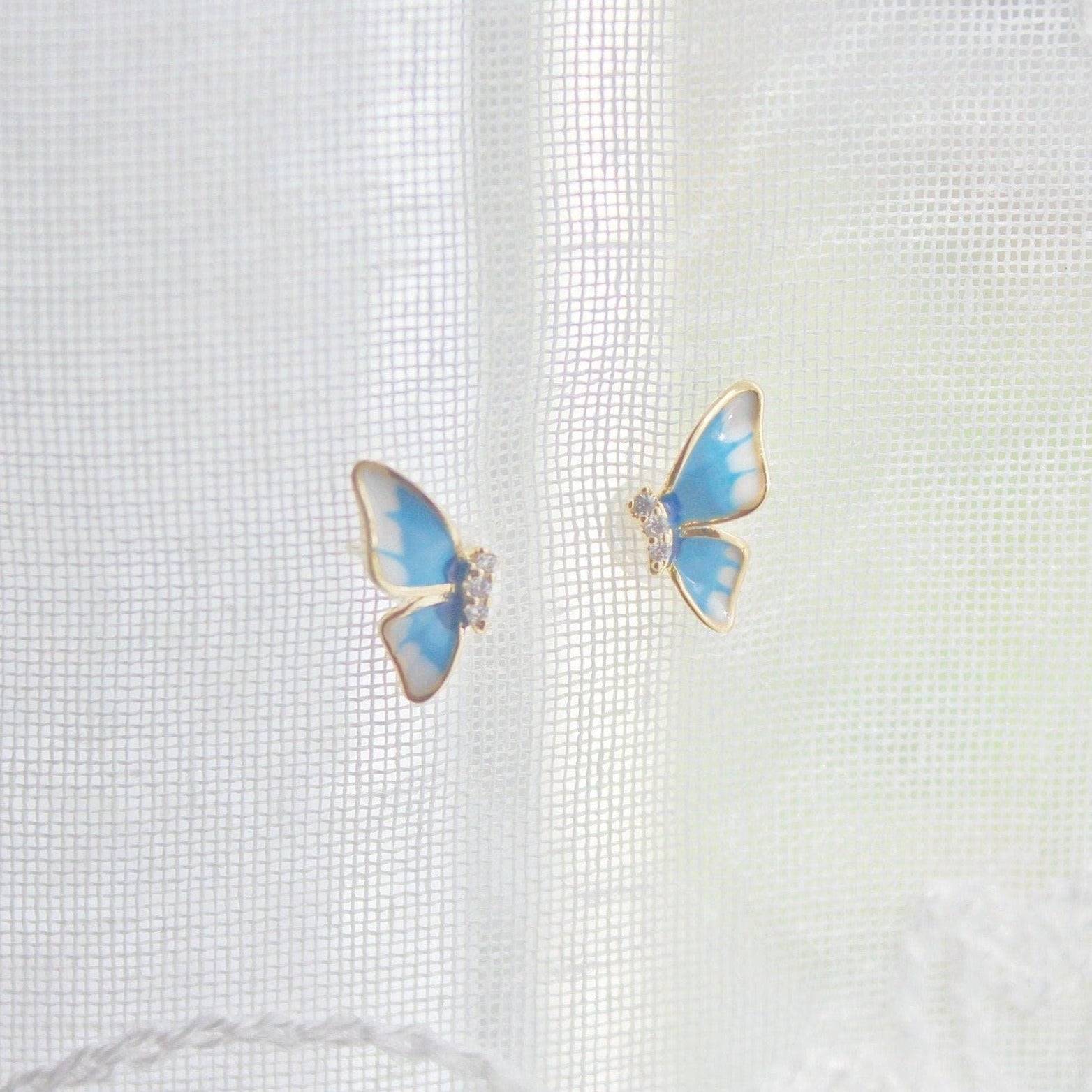 Small Holly Blue Butterfly Earrings made of sterling silver, featuring a delicate butterfly design, perfect for gifting.