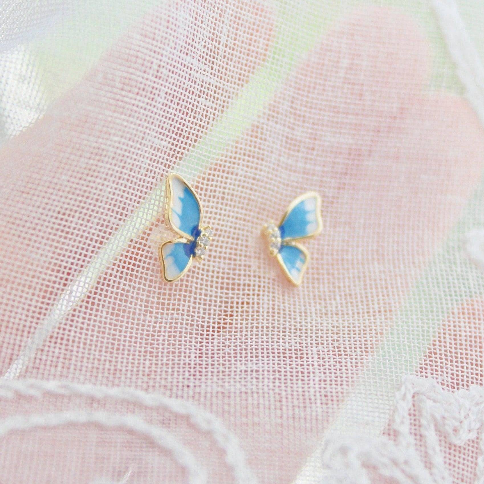 Small Holly Blue Butterfly Earrings made of sterling silver, featuring a delicate butterfly design, perfect for gifting.