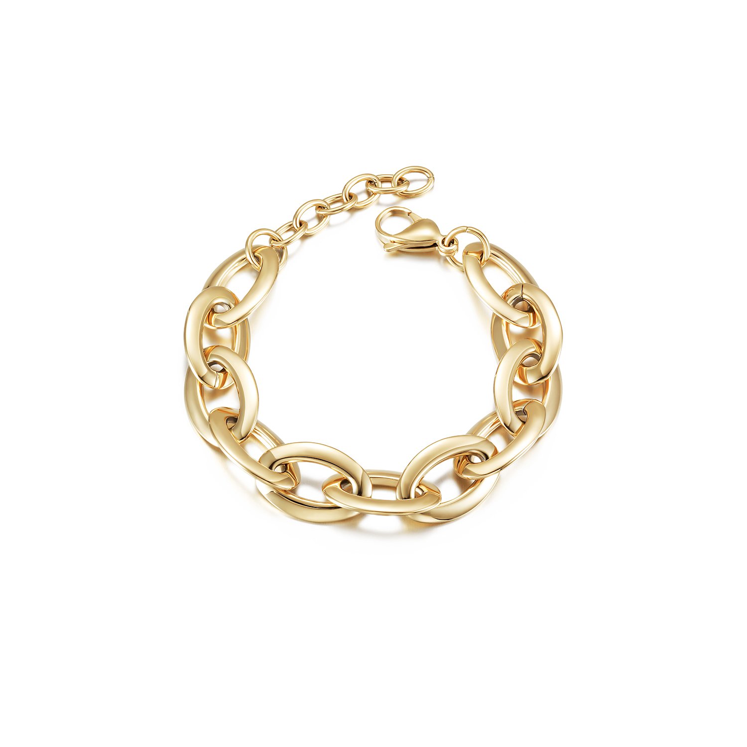 A delicate Small Oval Gold Link Bracelet made of 316L surgical stainless steel with 14K gold PVD plating, showcasing its elegant design.