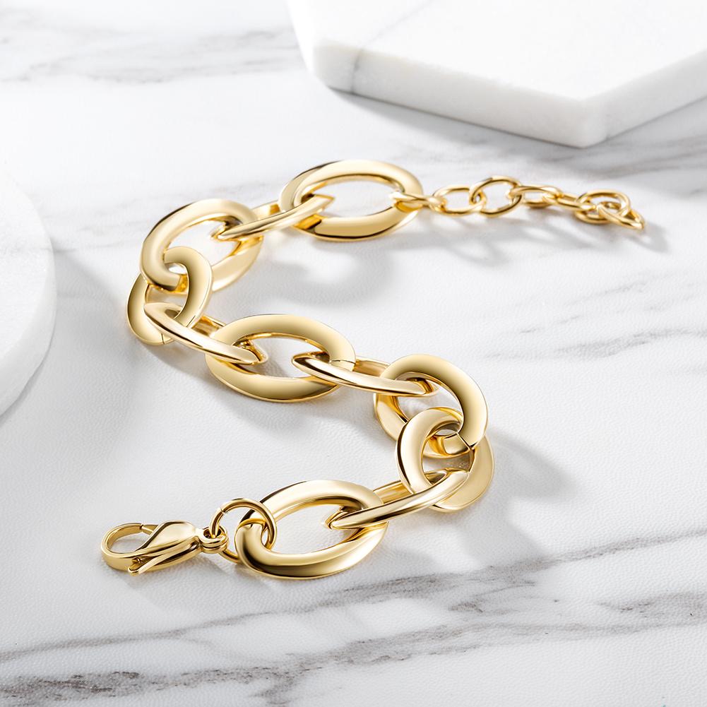 A delicate Small Oval Gold Link Bracelet made of 316L surgical stainless steel with 14K gold PVD plating, showcasing its elegant design.