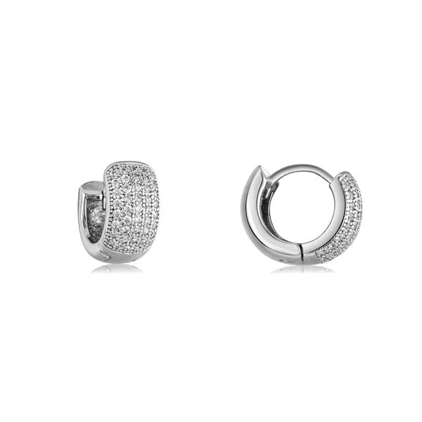 Small pave hoop earring in white gold with white sapphire accents, showcasing a delicate and elegant design.