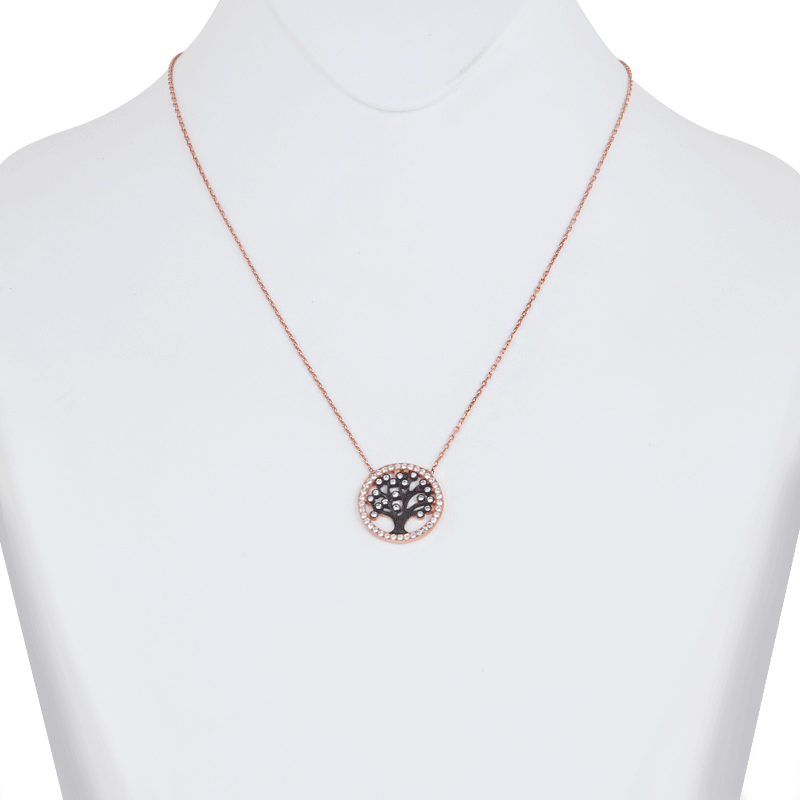 Small Tree of Life Necklace in Silver with CZ crystal pendant, showcasing its elegant design and craftsmanship.