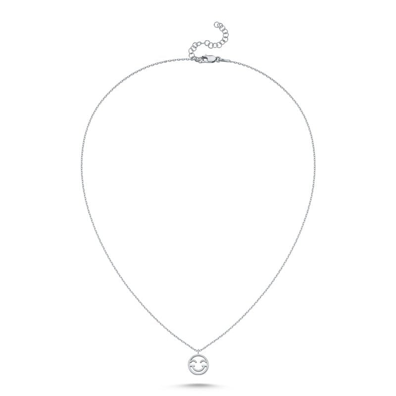 Handmade 925 Sterling Silver Smiley Face Necklace Pendant with a 16-inch chain and playful design.