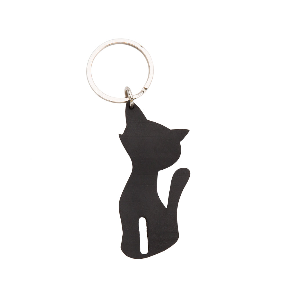 Smokey Recycled Rubber Cat Vegan Keyring, handcrafted from recycled inner tubes, showcasing unique patterns and textures.