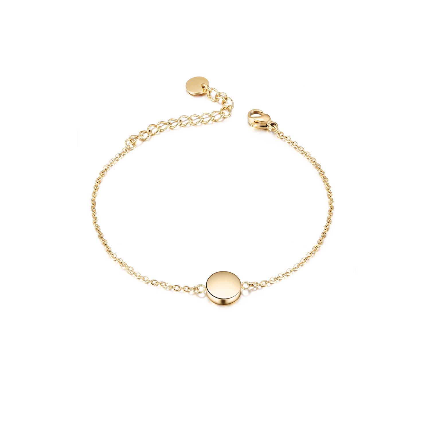 Elegant Smooth Disc Bracelet made of 316L surgical stainless steel with 14K gold PVD plating, showcasing a minimalist design.