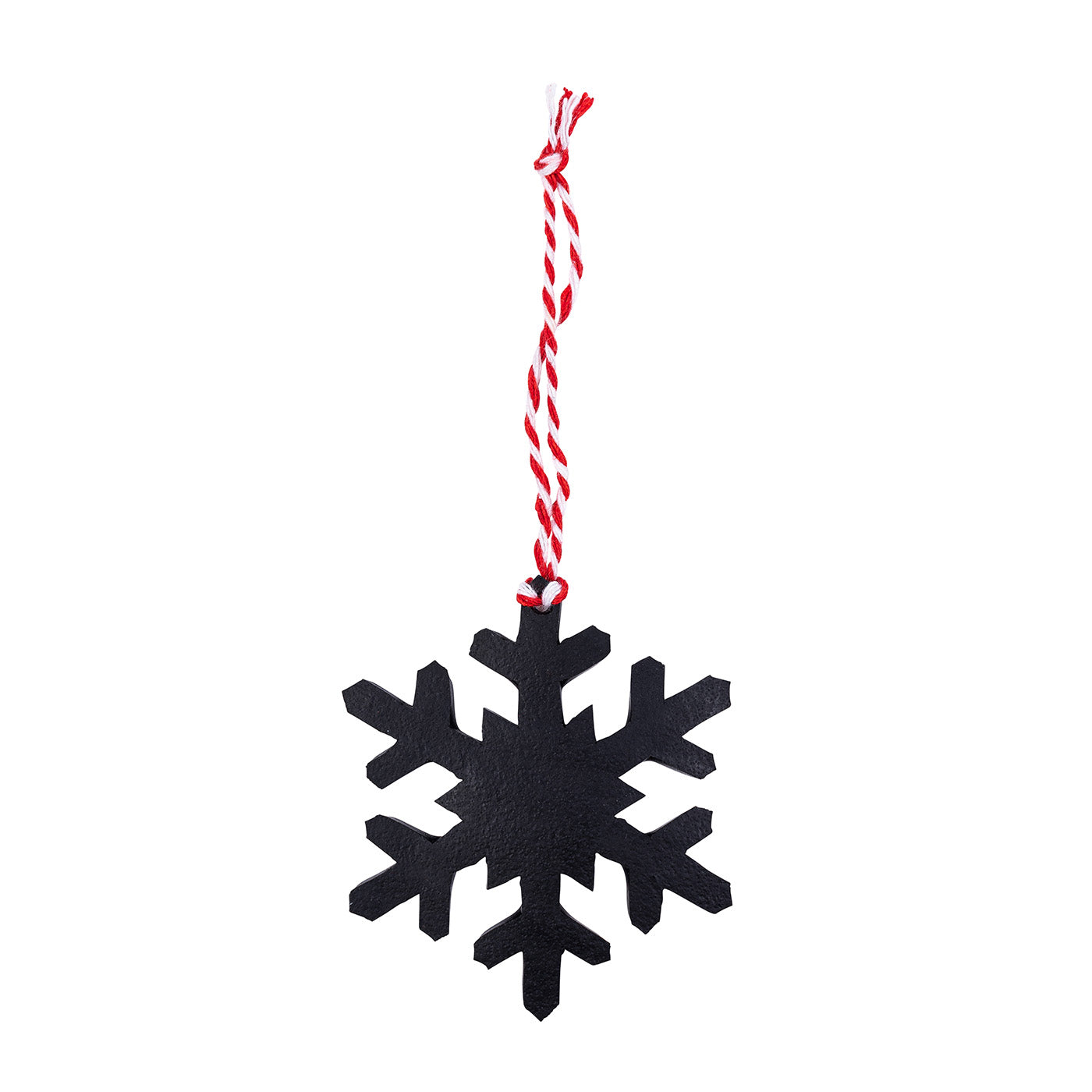 Handcrafted snowflake decoration made from reclaimed inner tube, showcasing unique patterns and eco-friendly design.