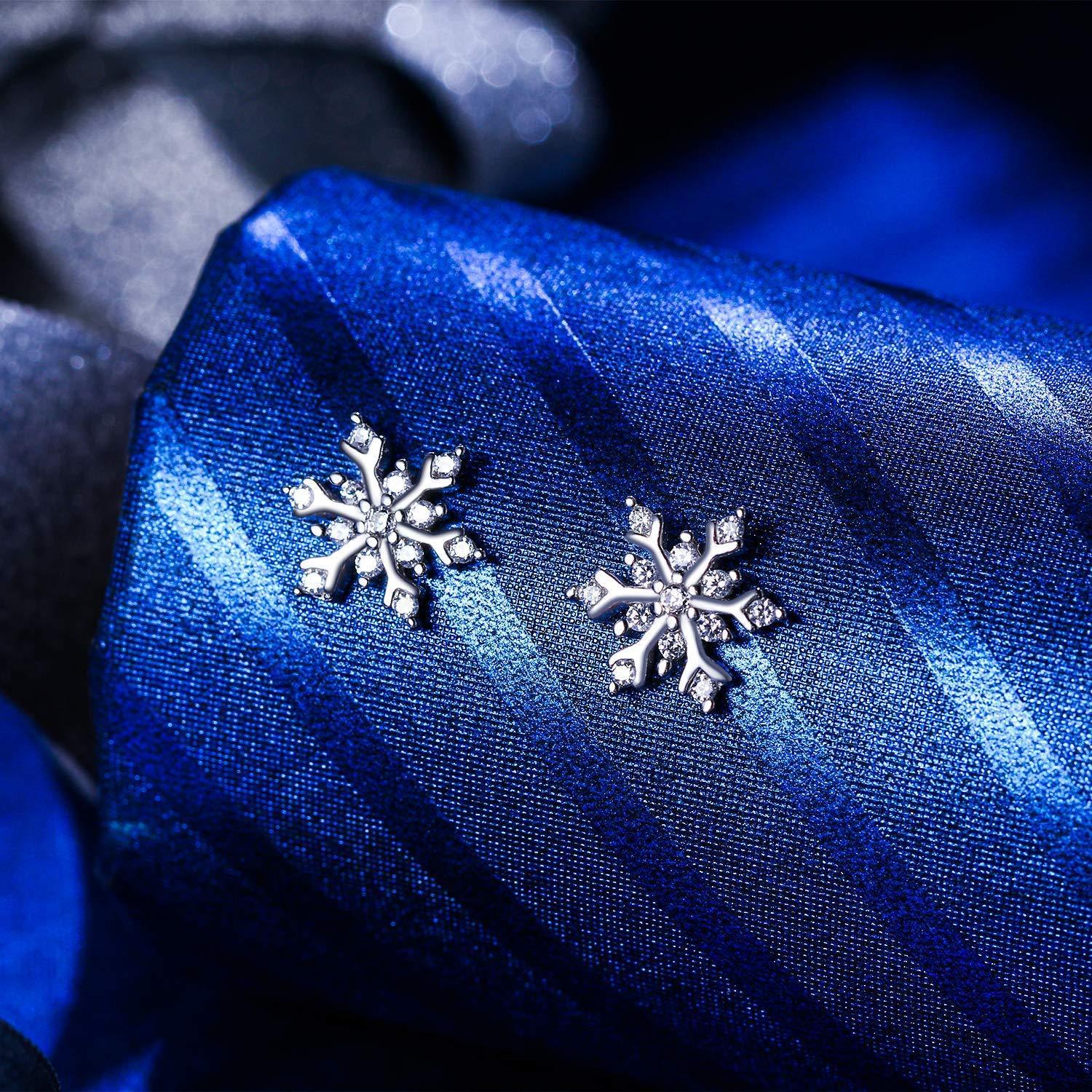 Elegant Snowflake for Winter Pave Stud Earrings designed in Italy, featuring 18K white gold plating and embellished with sparkling Austrian crystals.