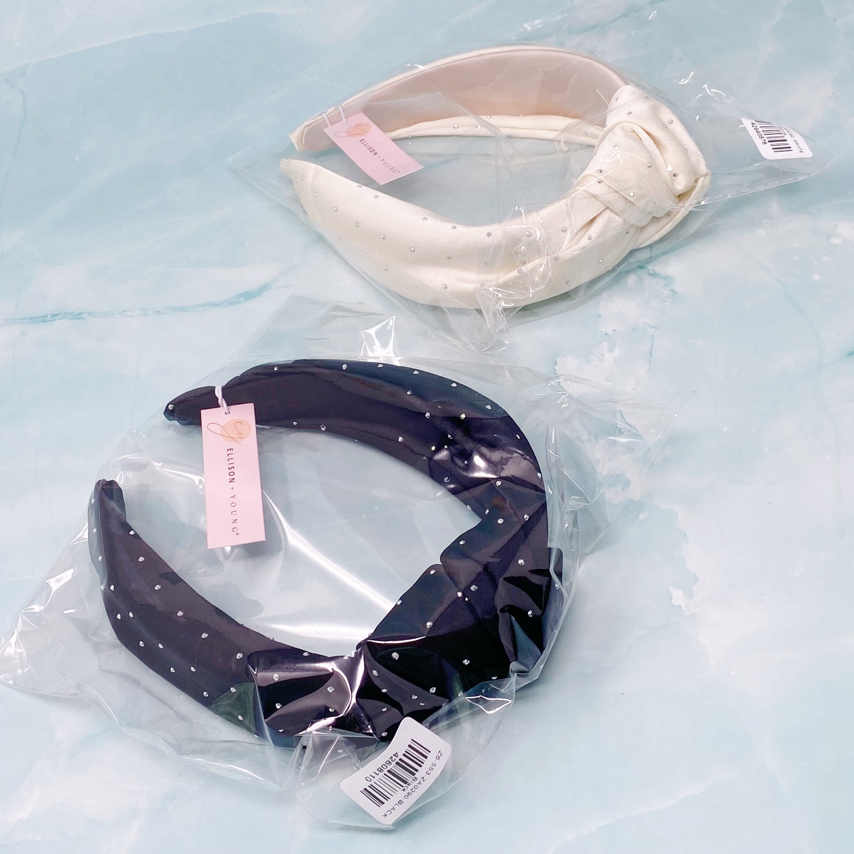 So Satin Knotted Headband featuring silky fabric and muted shiny beads, designed for comfort and elegance.