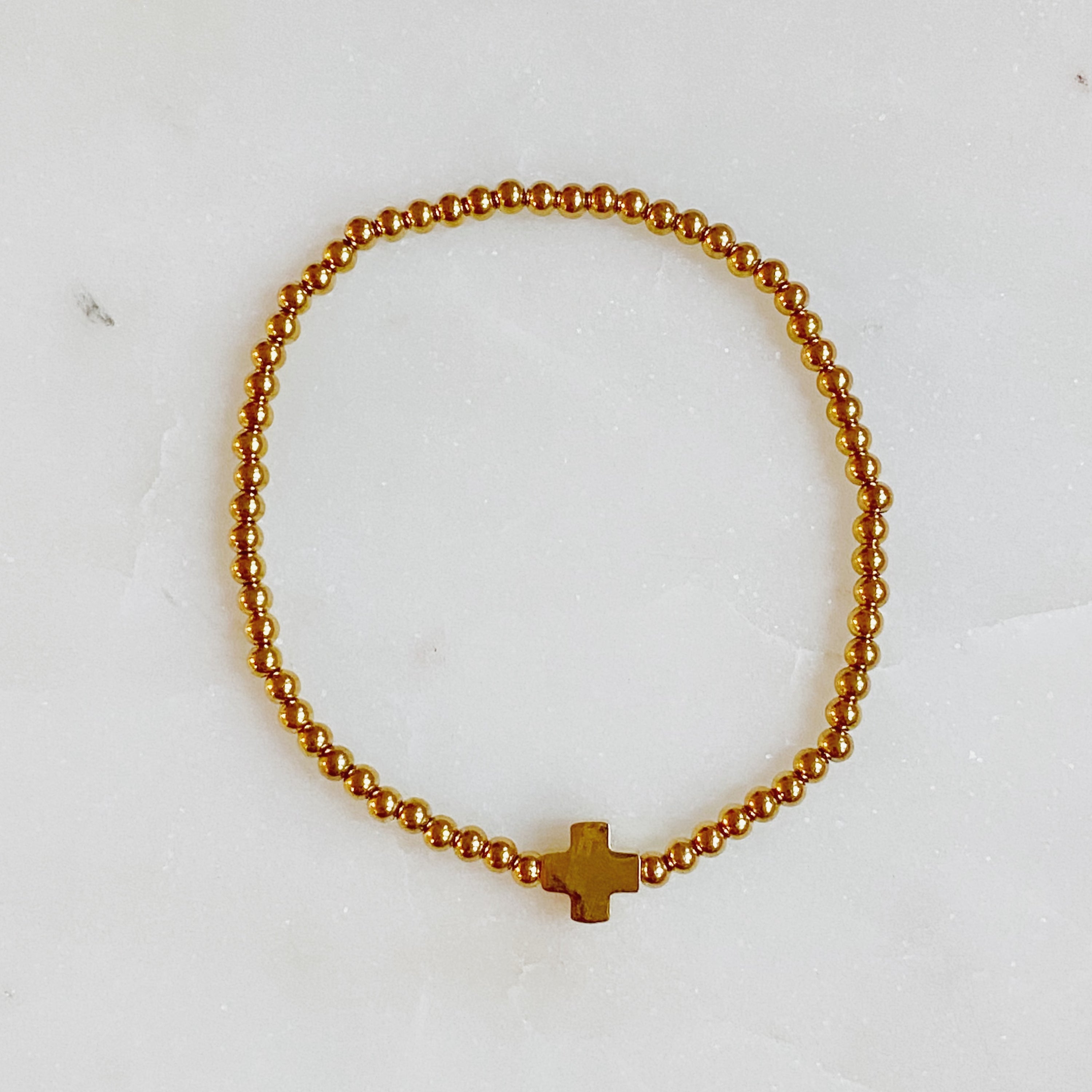 So Very Blessed Cross Bracelet featuring colorful natural stone beads and a gold plated brass cross.