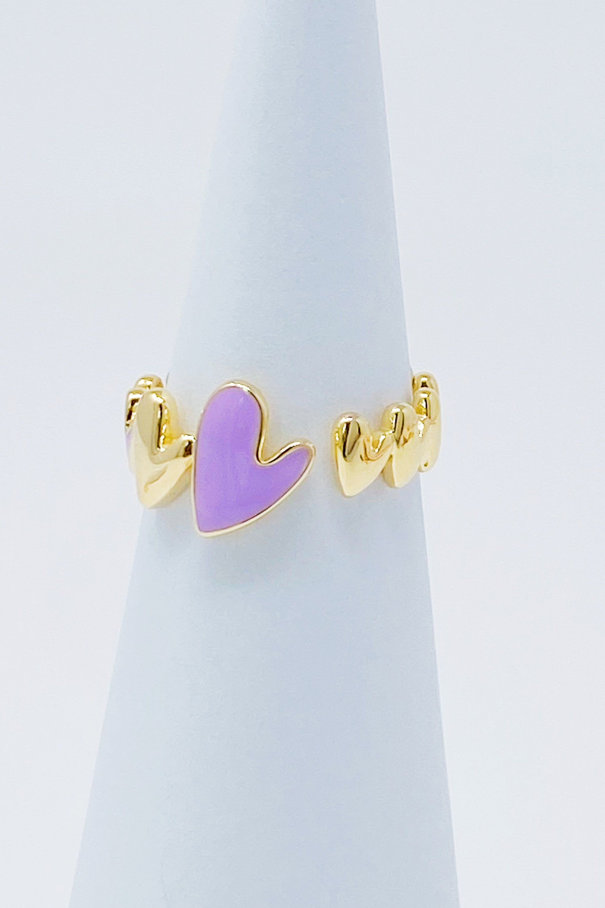 A delicate Soft Heart Open Ring featuring a small heart and oil drop design, crafted from 18K gold plated stainless steel.