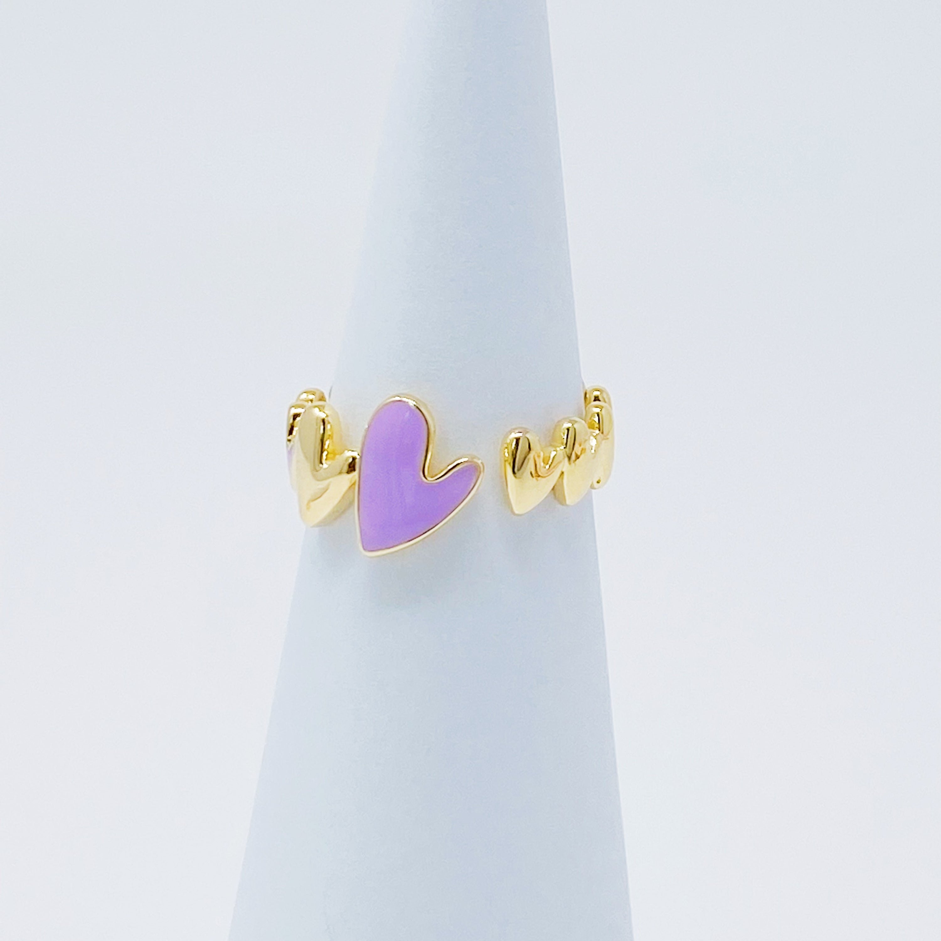 A delicate Soft Heart Open Ring featuring a small heart and oil drop design, crafted from 18K gold plated stainless steel.