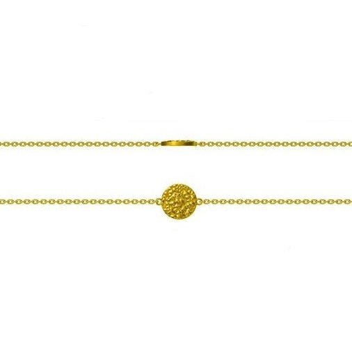 Sol Adjustable Bracelet featuring a textured circle design on an adjustable cable chain, available in sterling silver with three finishes.