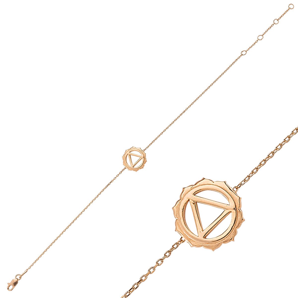 Handmade Solar Plexus Chakra Silver Bracelet with 18K rose gold or rhodium plating, featuring a delicate charm and adjustable chain.