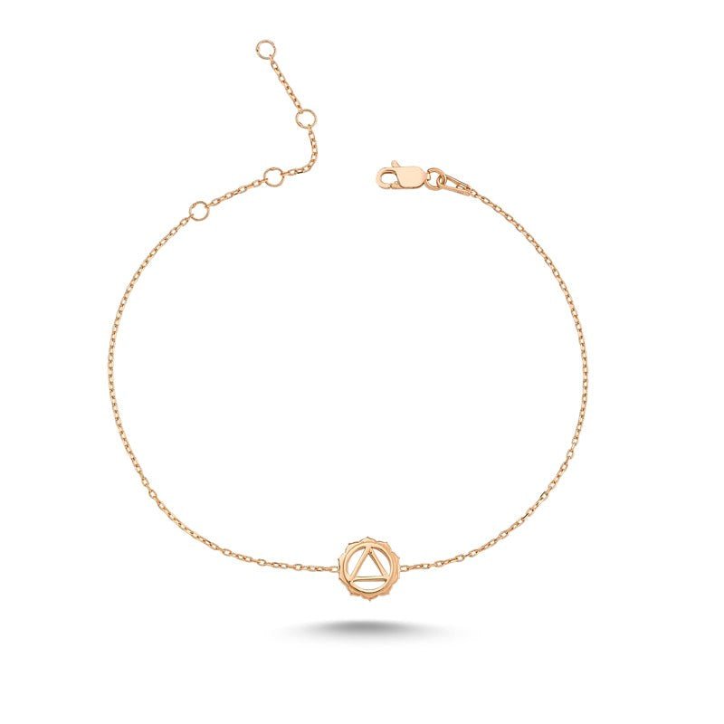 Handmade Solar Plexus Chakra Silver Bracelet with 18K rose gold or rhodium plating, featuring a delicate charm and adjustable chain.