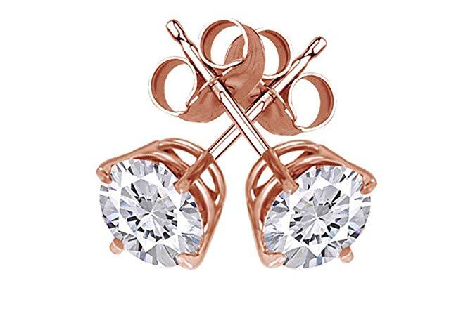 Elegant Solitaire Necklace and 4 Prong Earring set made with Austrian Crystals, featuring 18K rose gold plating, displayed in a luxe gift box.