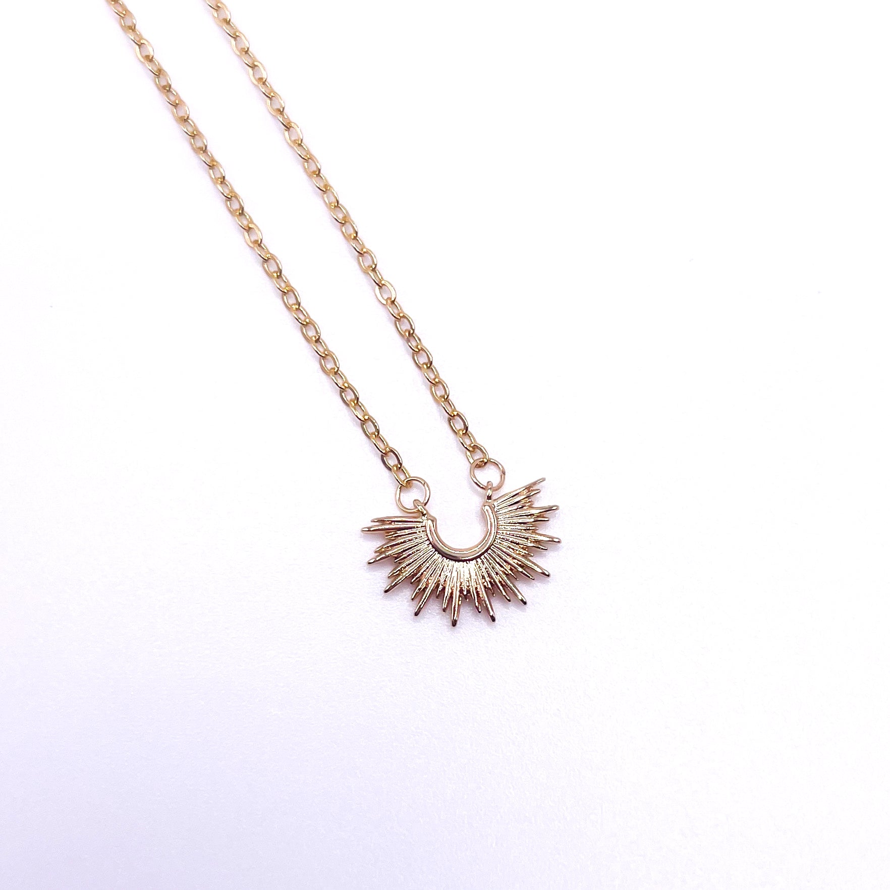 Sophie Half Sun Gold Filled and Sterling Silver Necklace, featuring a half sun design, 20 inches long, perfect for everyday wear.