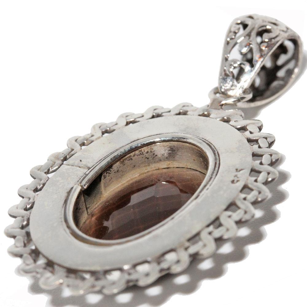 Soul Root Smokey Quartz Rope-work Wreath Pendant in sterling silver with intricate design and a central smokey quartz stone.