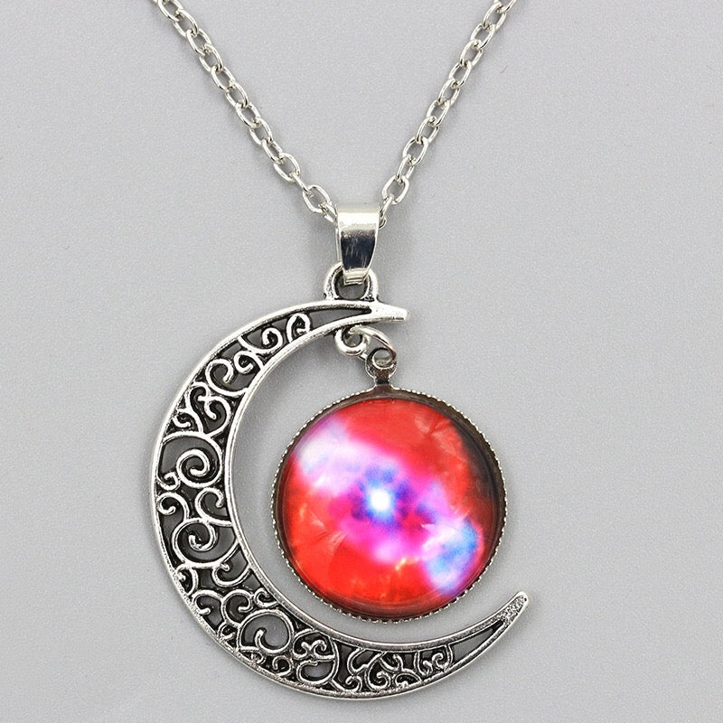 A stylish Space Moon Chain Necklace made of alloy, featuring a moon-shaped pendant and a 48cm chain.