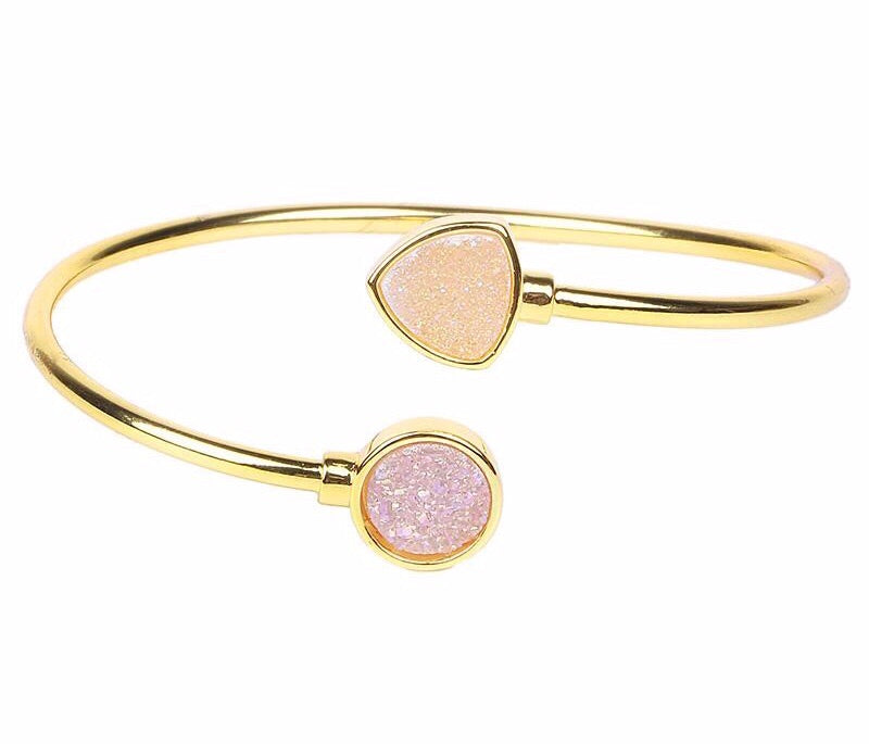 Sparkling Druzy Adjustable Bangle with 24K gold plated band, showcasing a vibrant druzy stone.