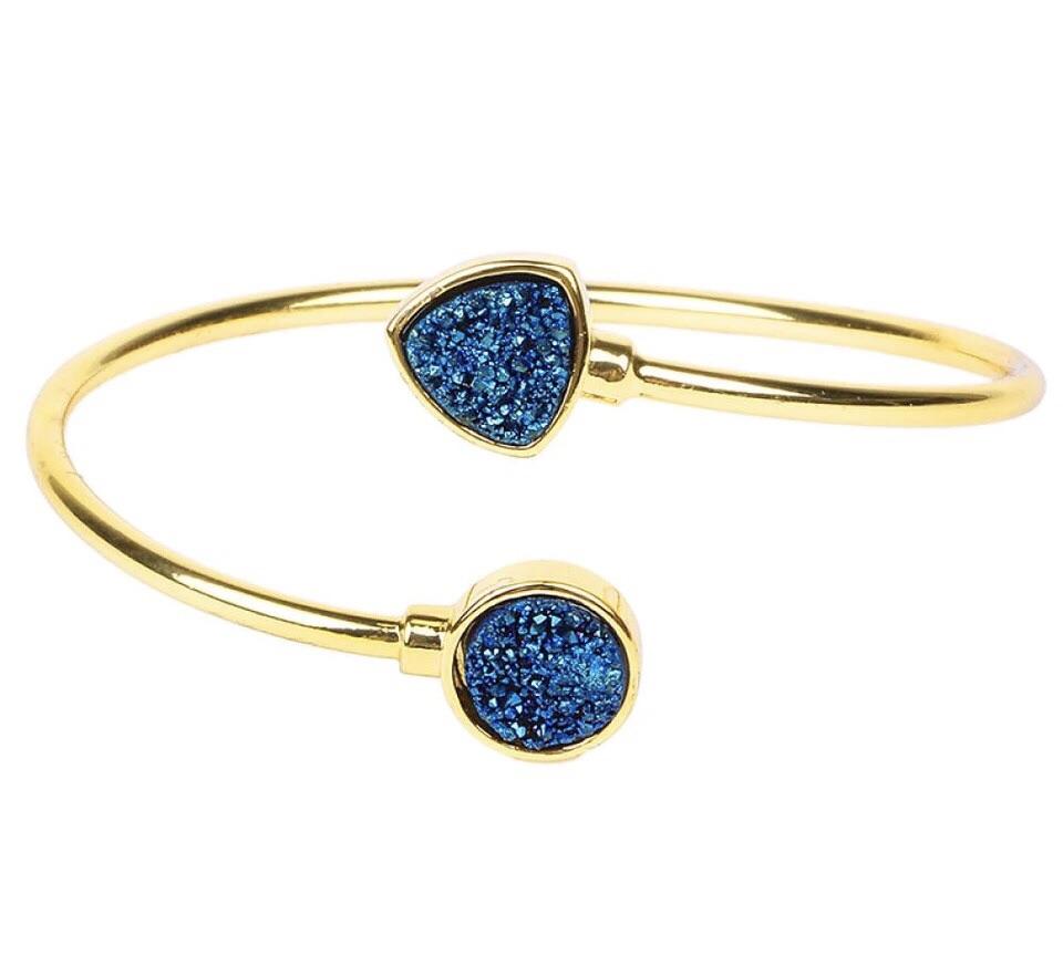 Sparkling Druzy Adjustable Bangle with 24K gold plated band, showcasing a vibrant druzy stone.