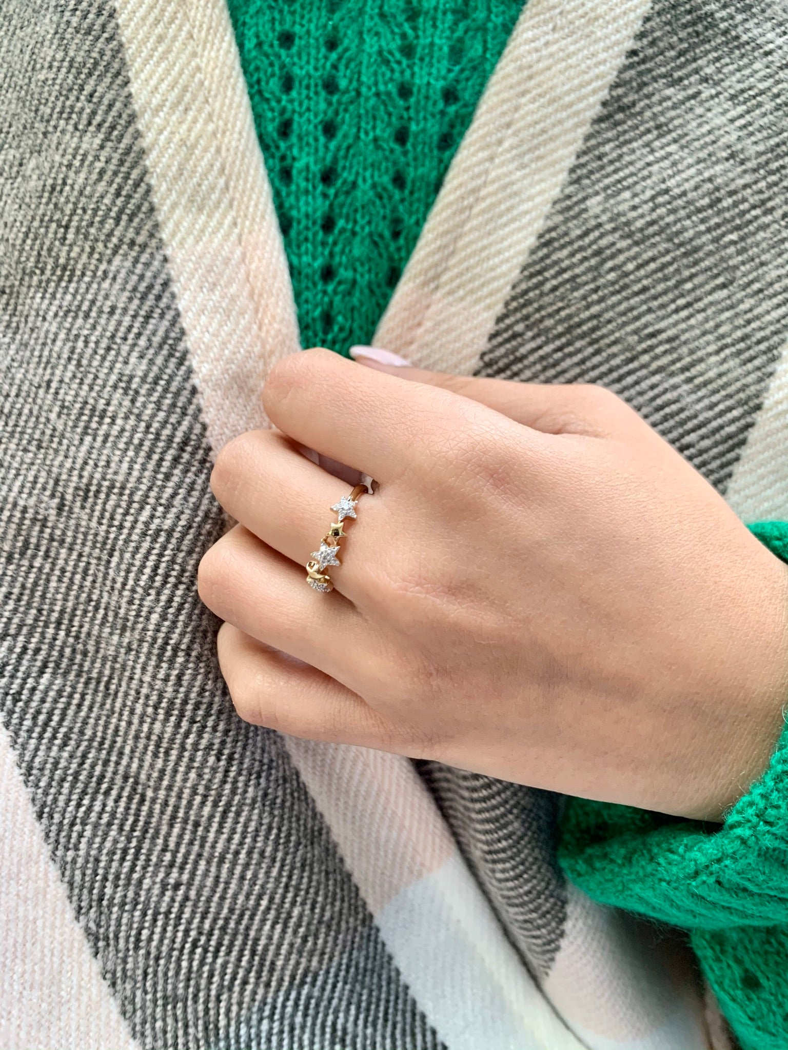 Sparkling Starry Lane Diamond Ring in 14K Yellow Gold Vermeil featuring micro pave set diamonds on a sterling silver band.