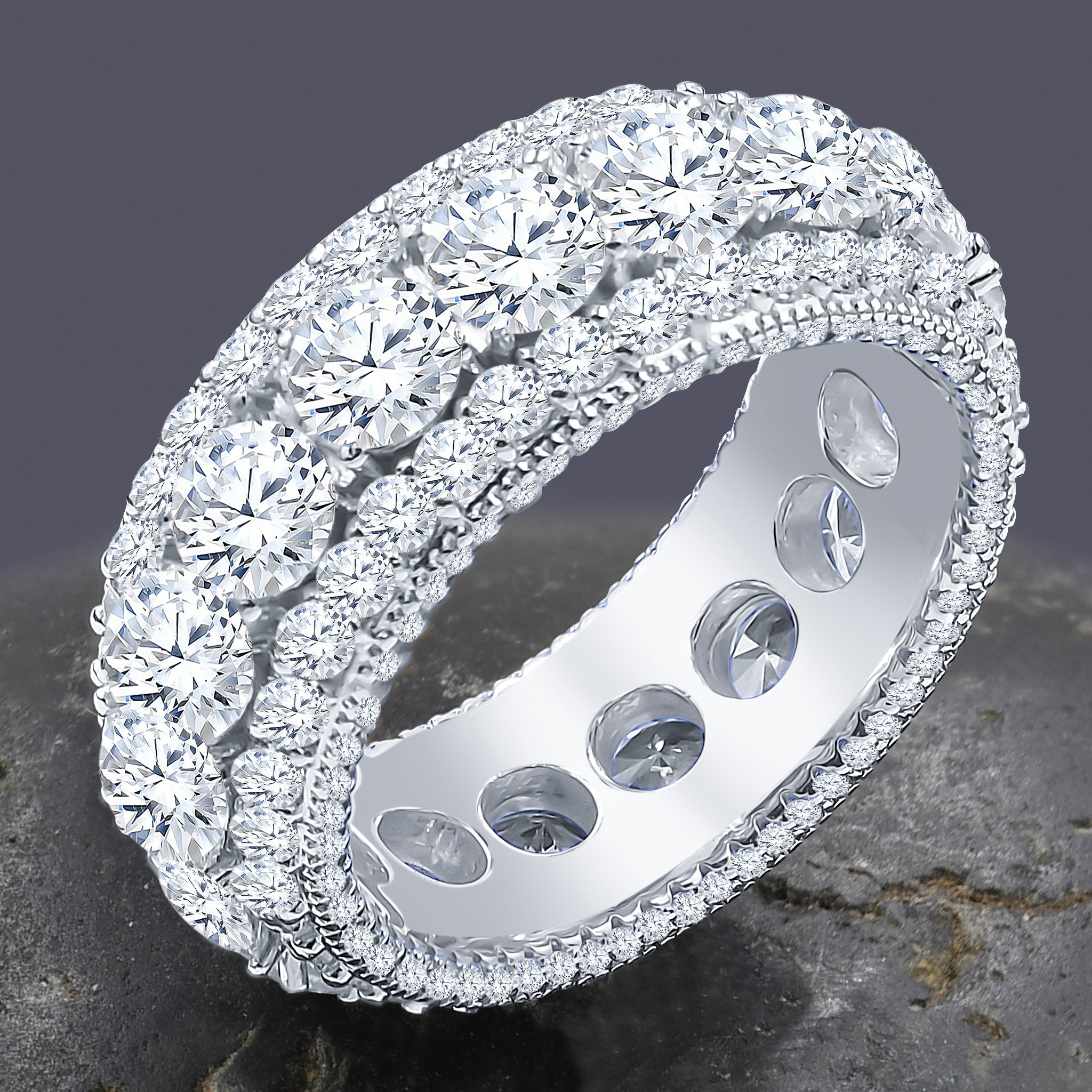 Diamond-studded silver eternity ring.